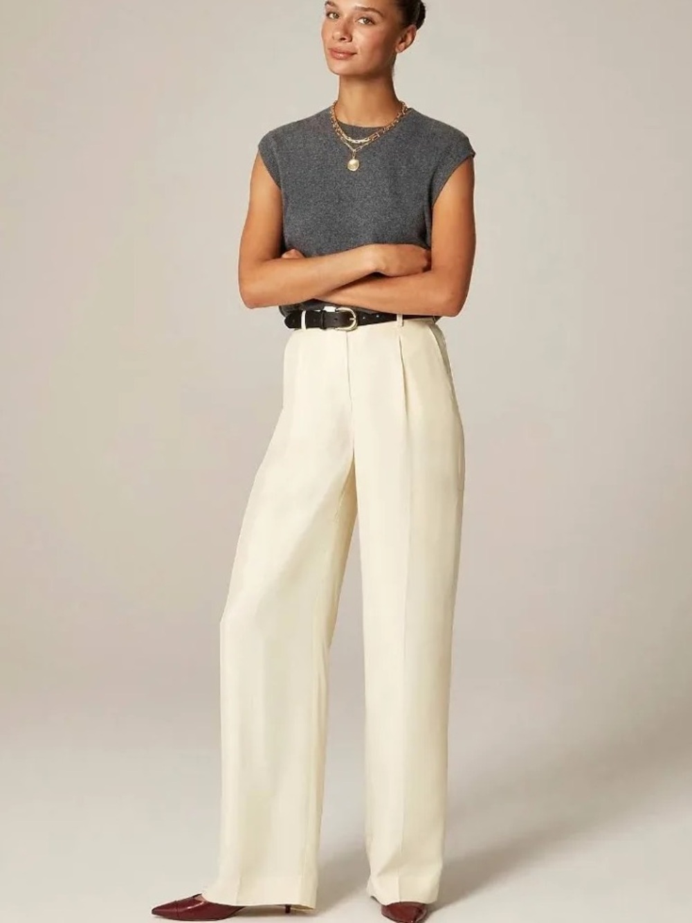 J. Crew Essential Satin Wide-Leg High-Rise Ivory Cream Trousers Classic Pant, 2